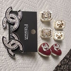 Source Unknown Silver and Red Heart Earrings Set